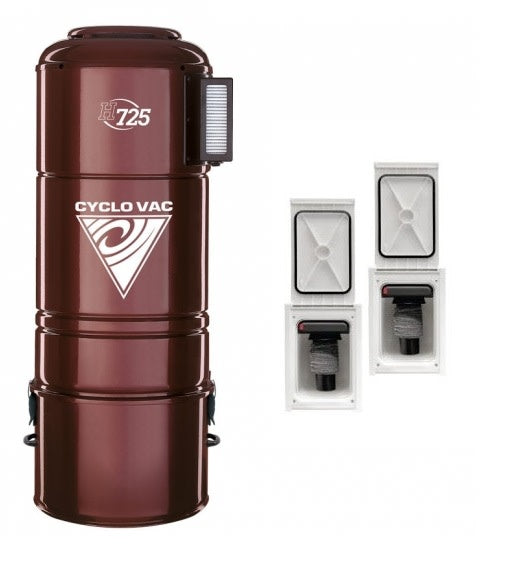 Combo CycloVac 725 - Hybride avec 2 prises de rétractable Retraflex 60' comprenant les accessoires et l’ensemble d’installation