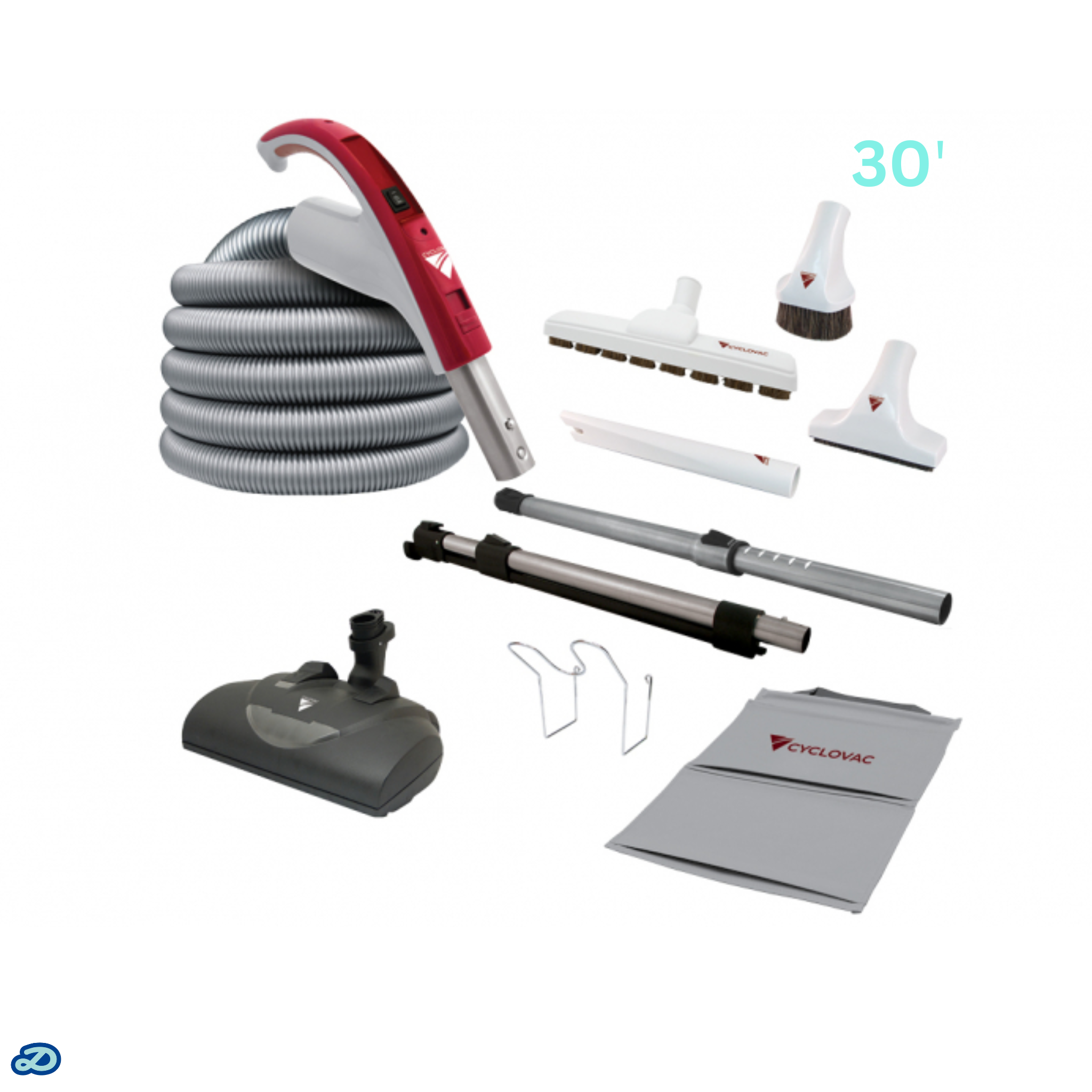 Electric attachment kit 110/24V with Exclusive Cyclovac hose and handle & powerhead (30')