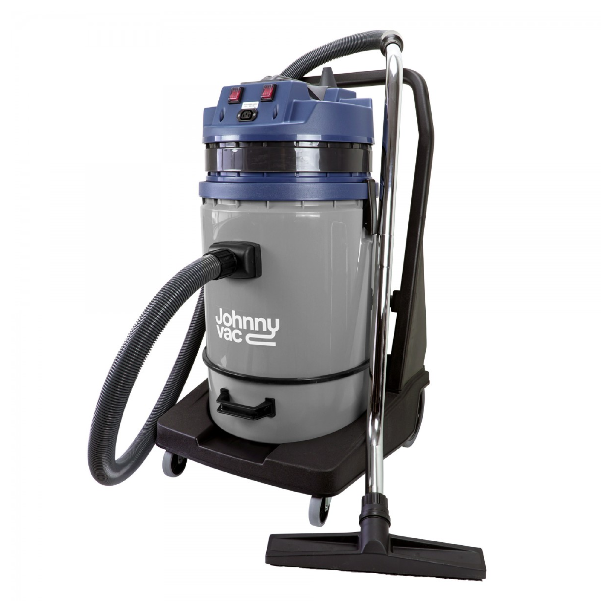 Wet and Dry Commercial Vacuum Cleaner - Capacity of 16 gal (60.5 L) - 2 Motors - Tank on Tilting Trolley - Electrical Outlet for Power Nozzle - 8' Hose - Metal Wands