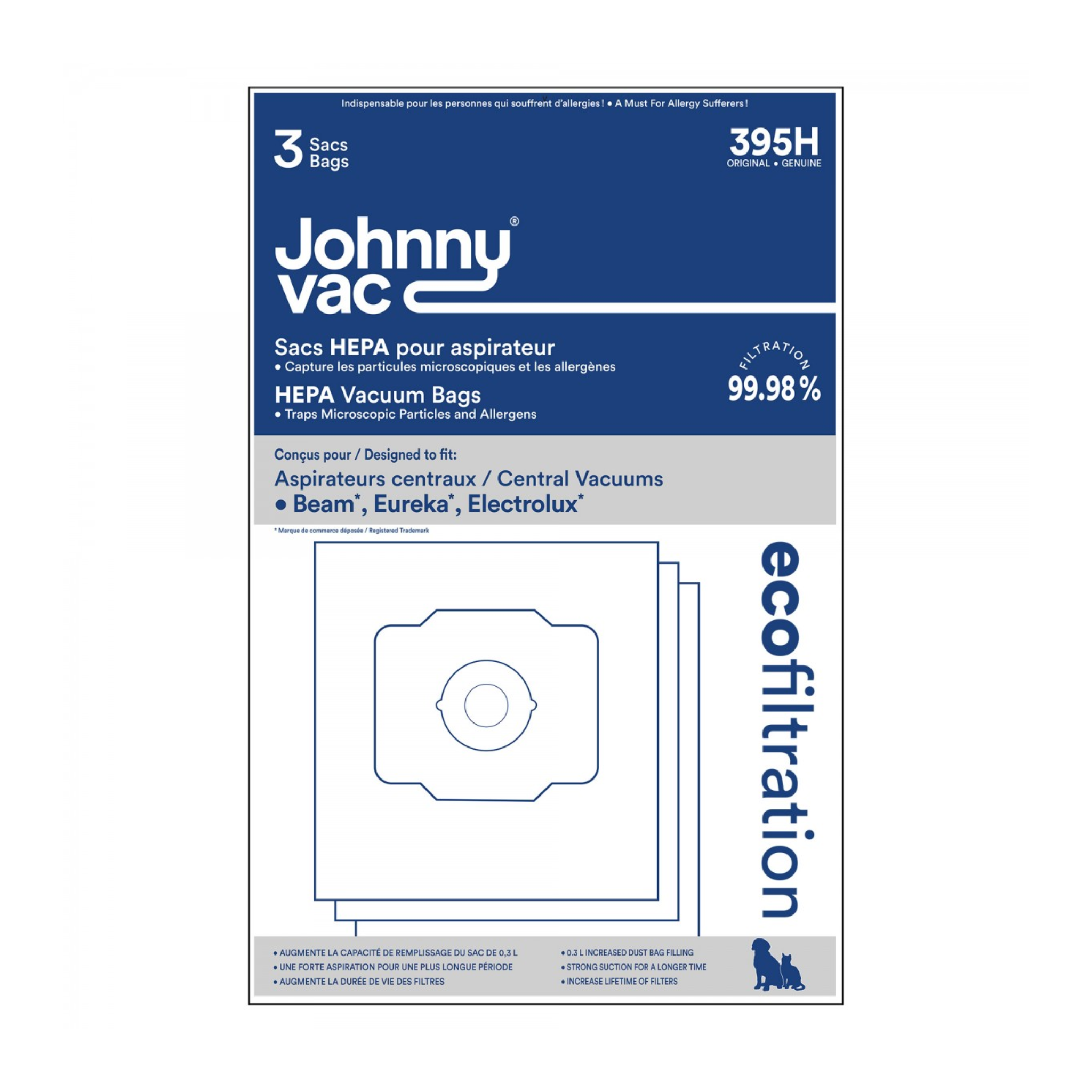 HEPA Microfilter Bag for Central Vacuum Beam, Eureka and Electrolux