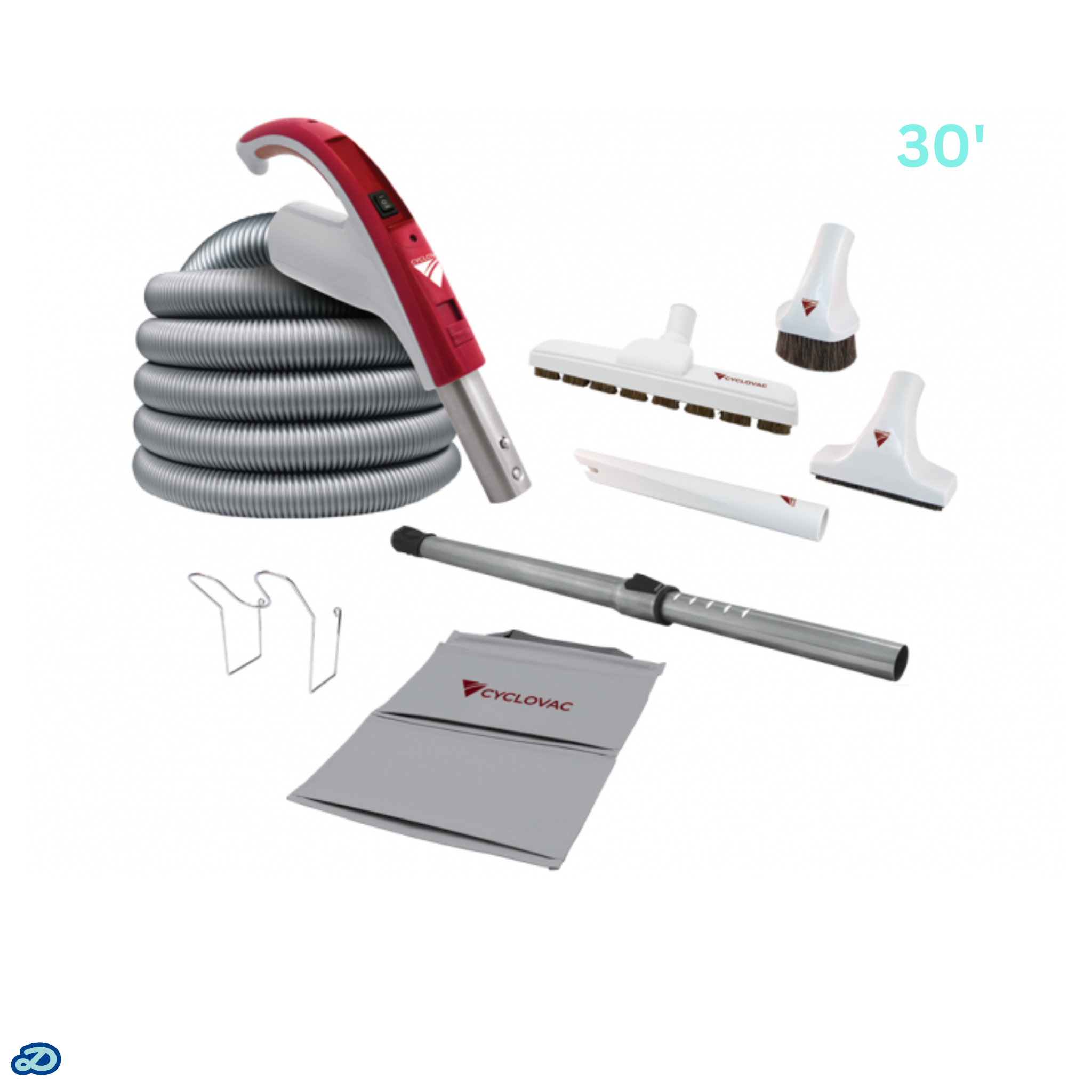 Electric attachment kit 110/24V with Exclusive Cyclovac hose and handle - Super Luxe brush (30')