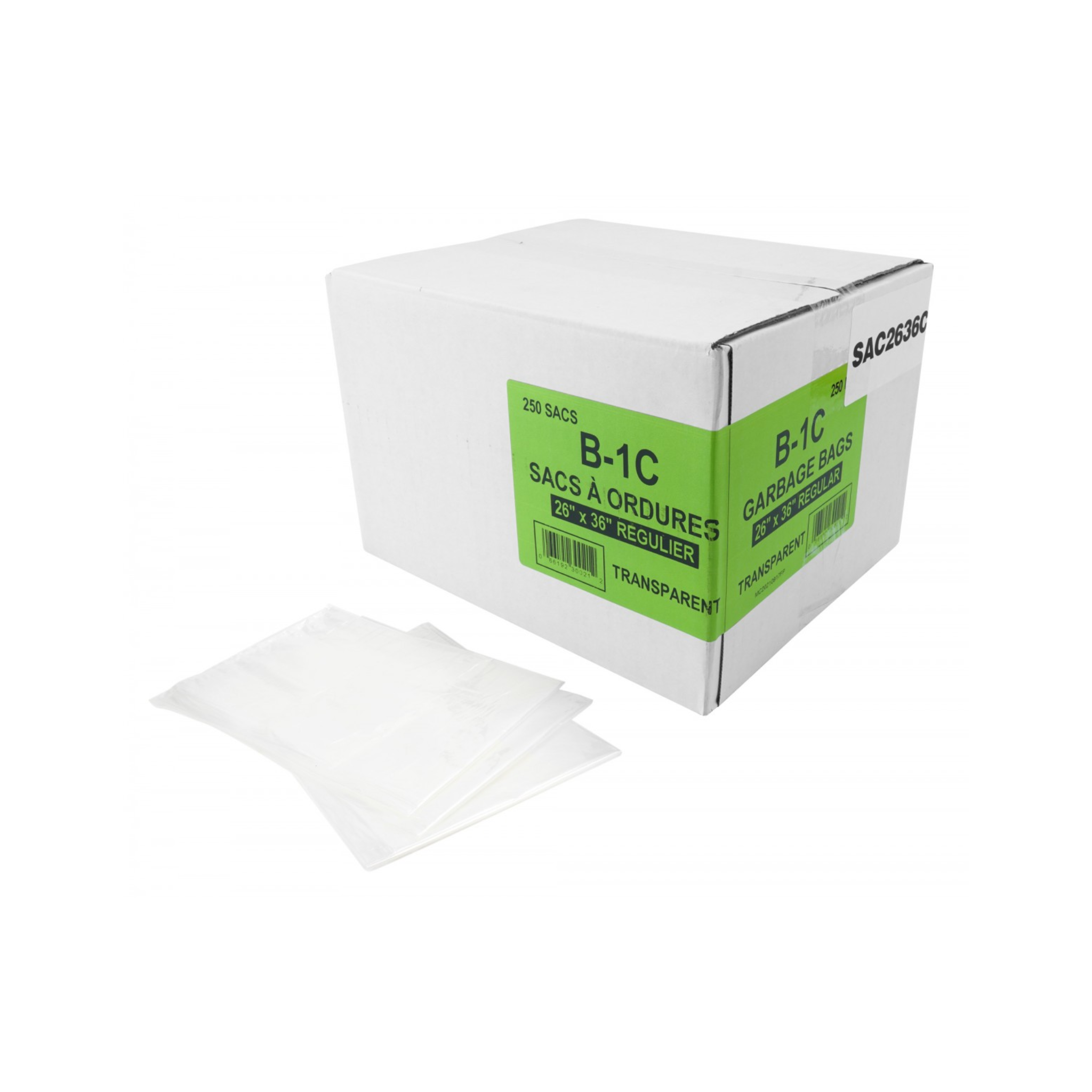 Sacs à poubelle / ordures commercial - régulier - 26" x 36" (66 cm x 91,6 cm) - clair - boîte de 200