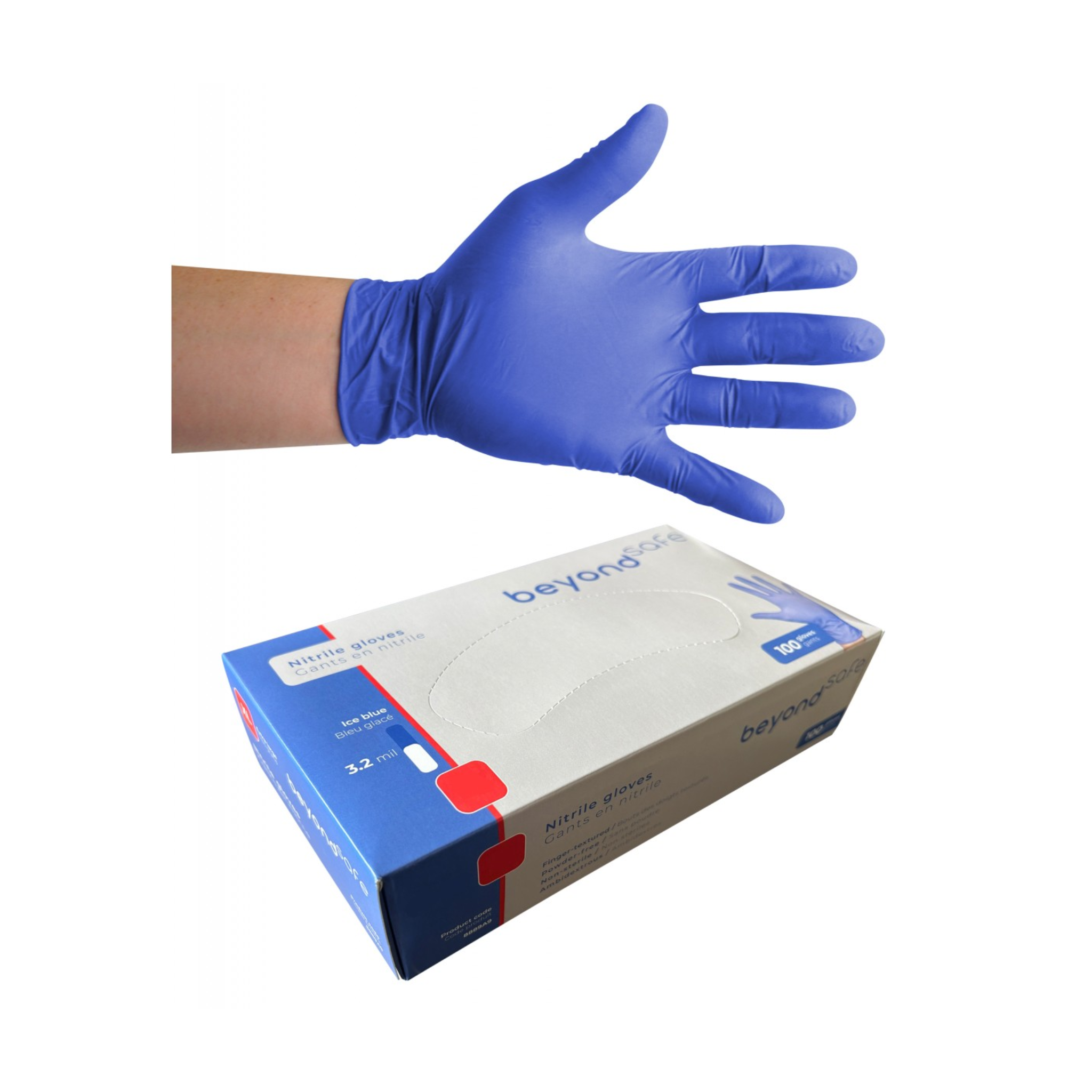 Disposable Nitrile Gloves – Large – 3.2 mil – Powder-Free – Textured Fingertips – Transform 100 – Blue – Aurelia 9889A8 – Box of 100