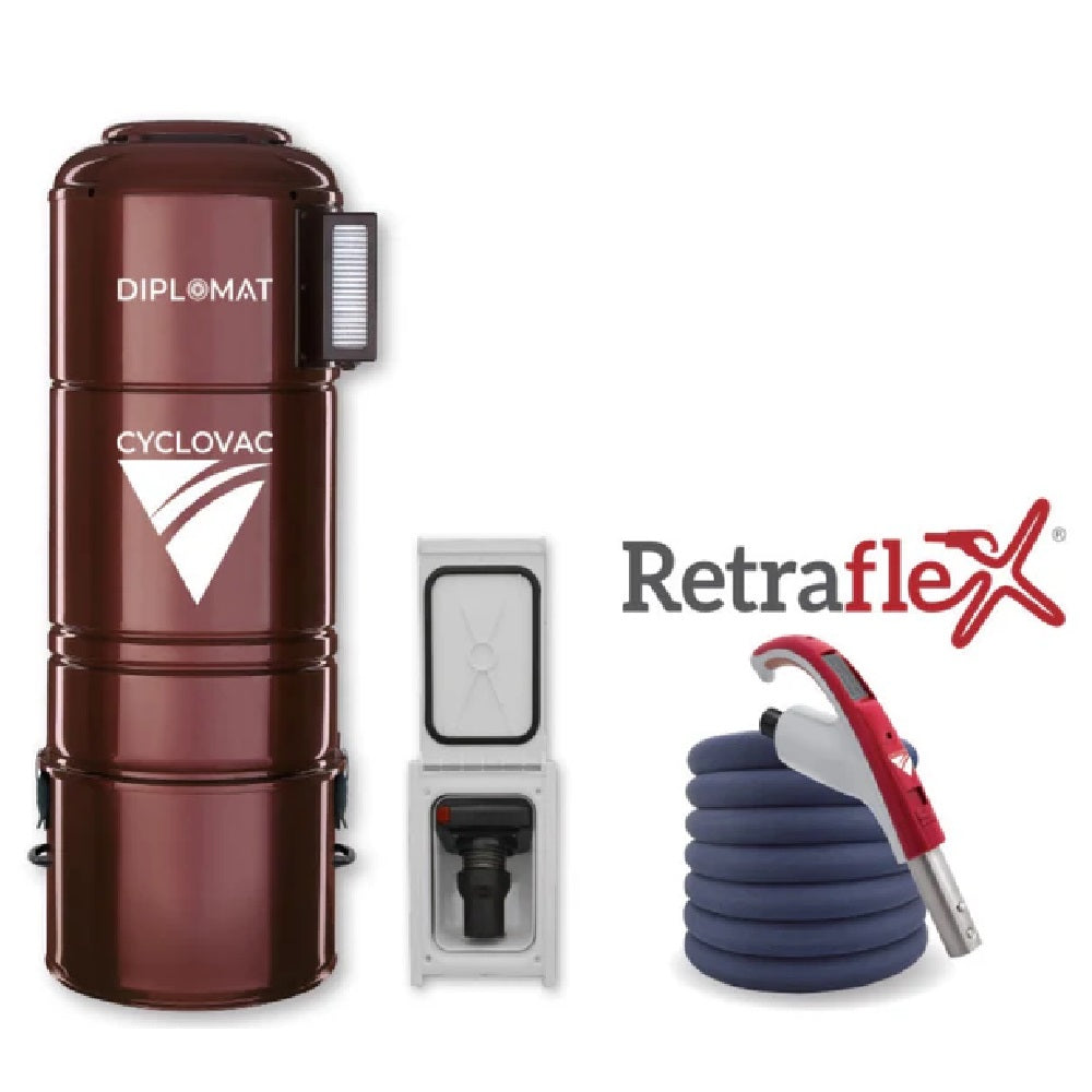Combo CycloVac Diplomat with 1 Retractable Retraflex Hose Including Accessories and Installation Kit