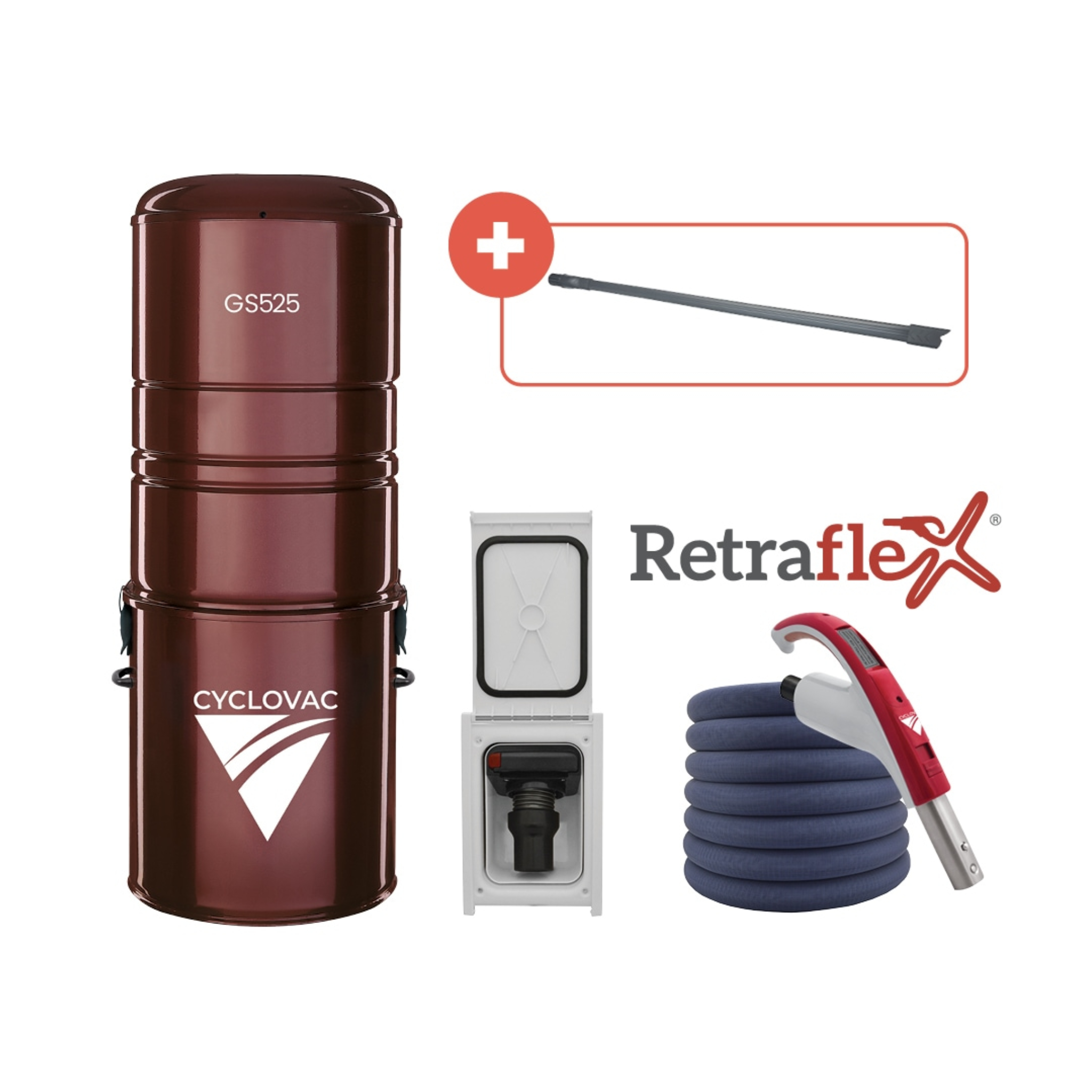 Central vacuum 525 - With bag - Retraflex attachment kit with 1 inlet and SoftTouch hose 40ft