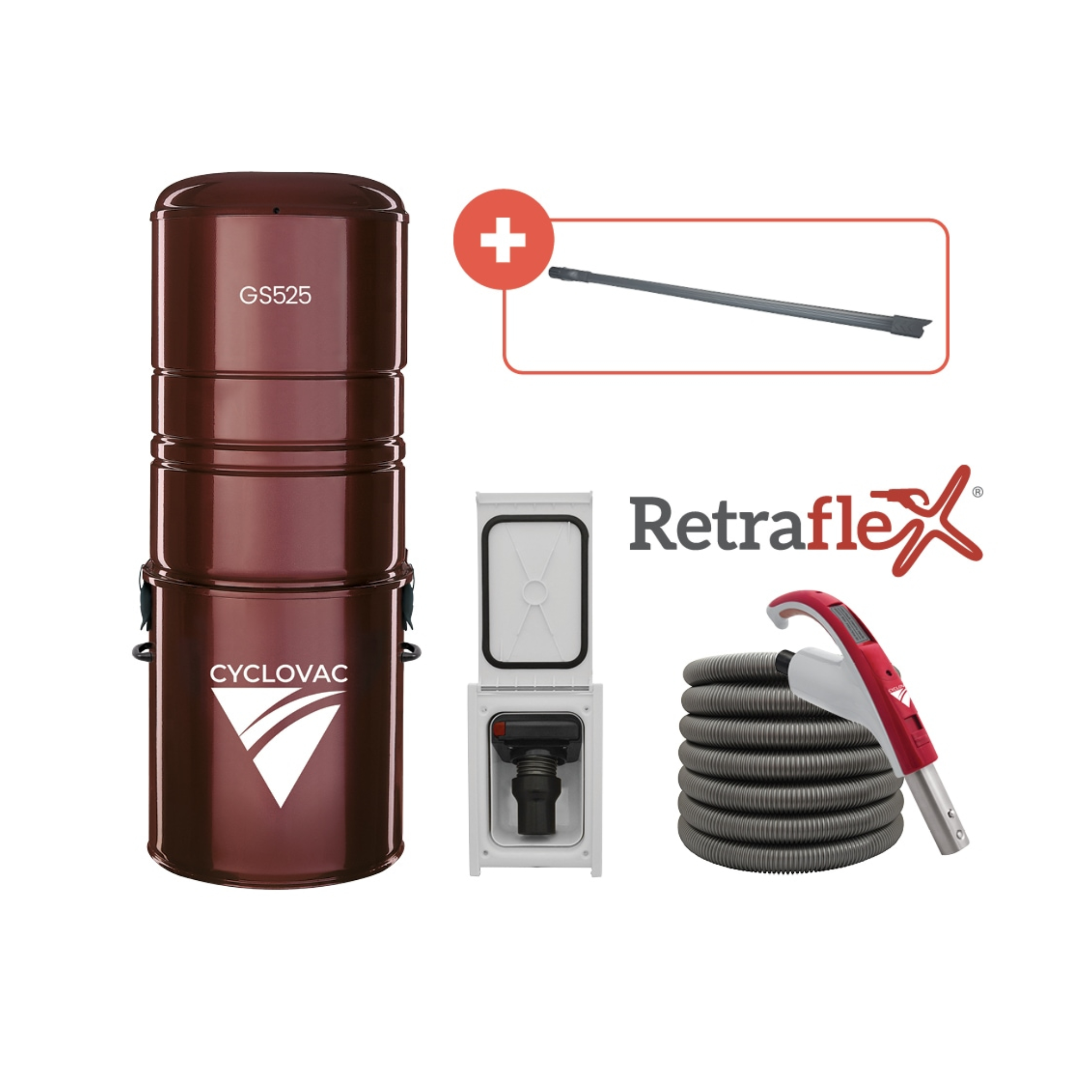 Central vacuum 525 - With bag - Retraflex attachment kit with 1 inlet and SpeedyFlex hose 50ft (Copie)