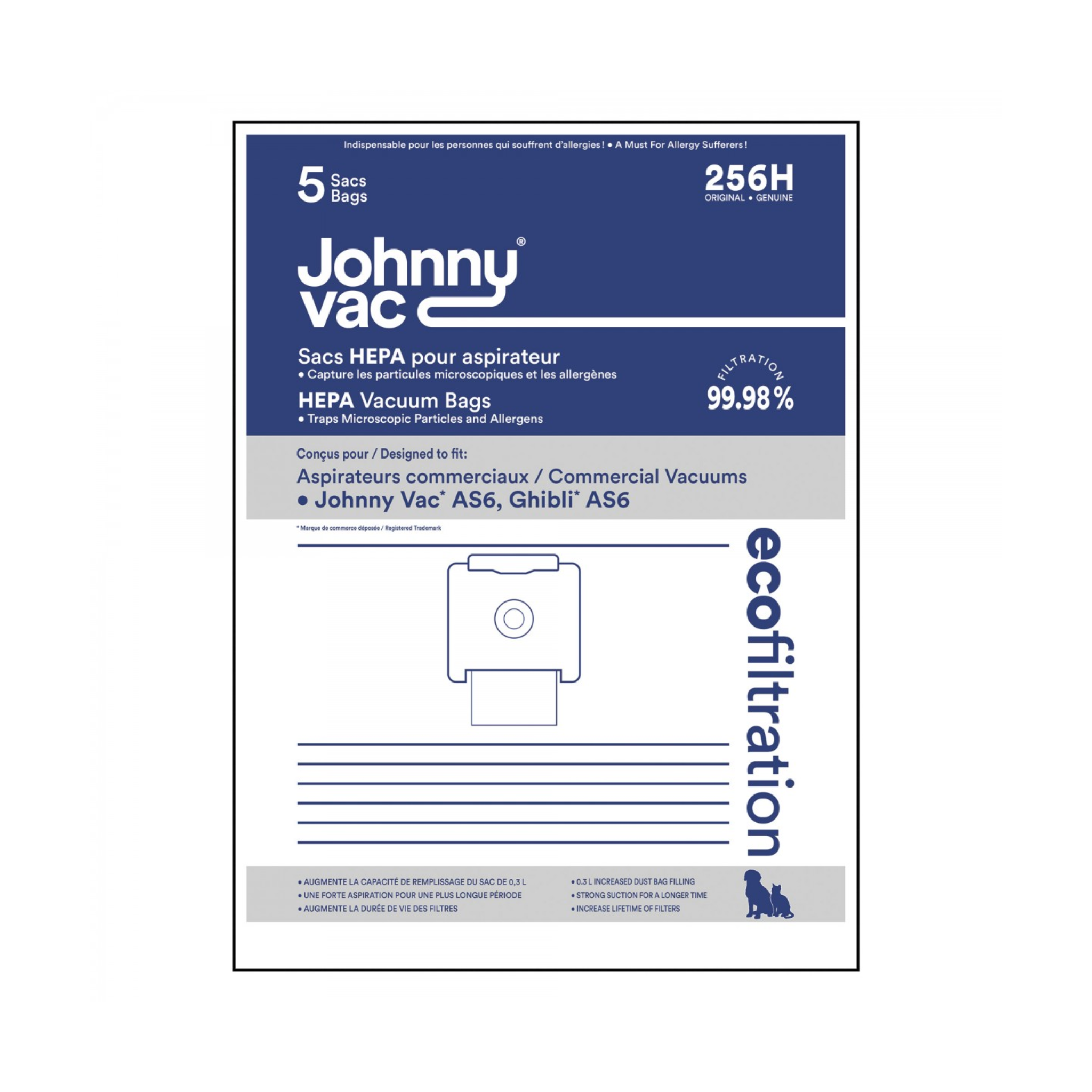 HEPA microfilter bag for Johnny Vac AS6, Ghibli AS6 vacuum cleaner - pack of 5 bags