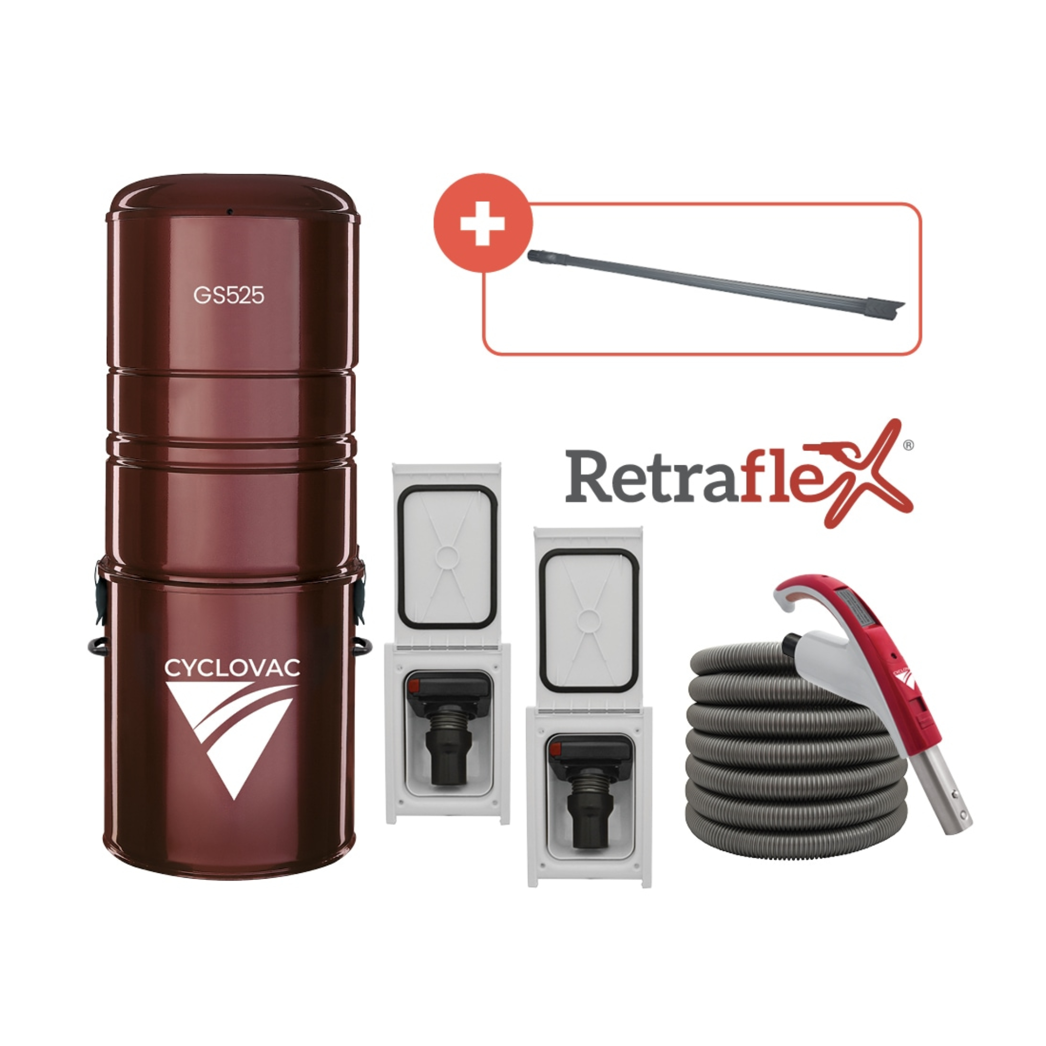 Central vacuum 525 - With bag - Retraflex attachment kit with 2 inlets and SpeedyFlex hose 50ft (Copie)