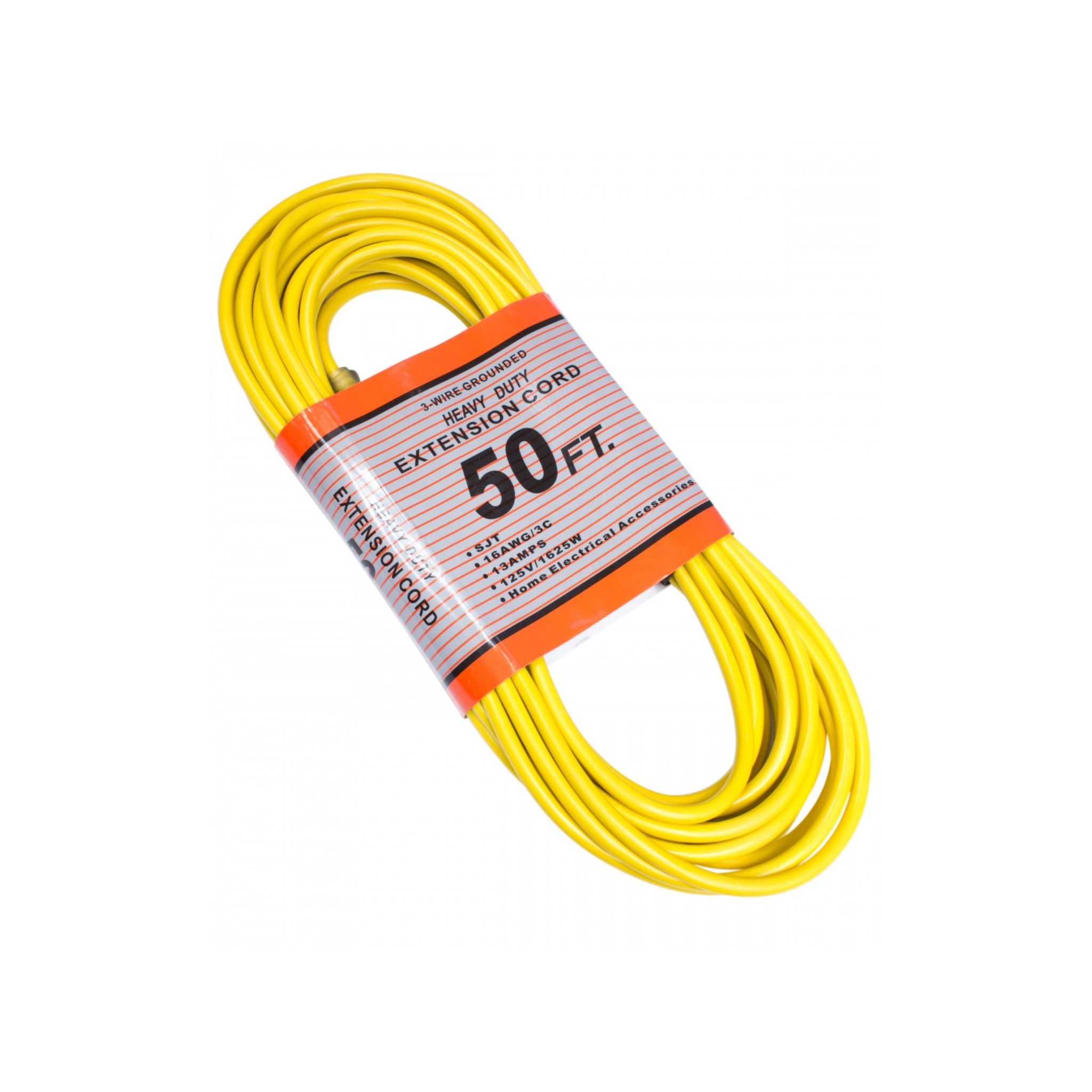 50' Extension Cord, 3-Wire Grounded, 16/3 SJT, 13 A, 125 V,