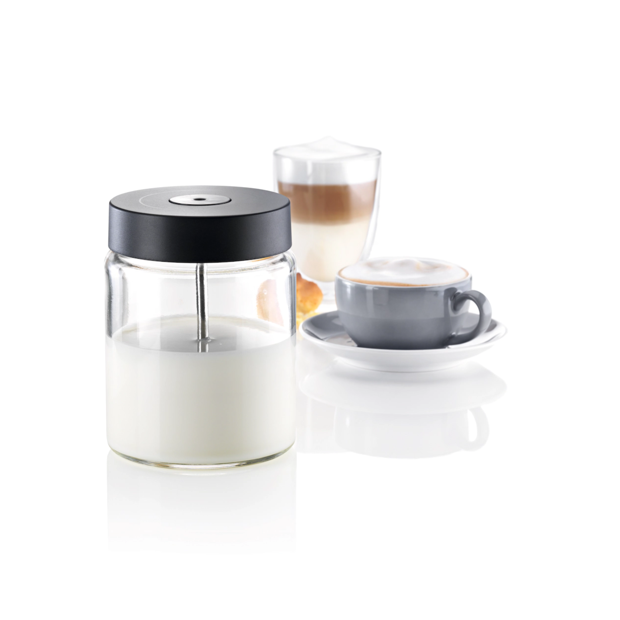 Récipient à lait en verre pour une mousse de lait onctueuse et crémeuse