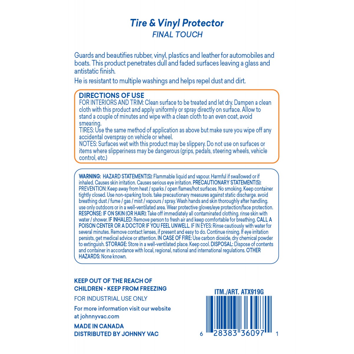 Finition protectrice pour pneus et vinyle - antistatique - 4 L (1,06 gal) - Attax® Pro