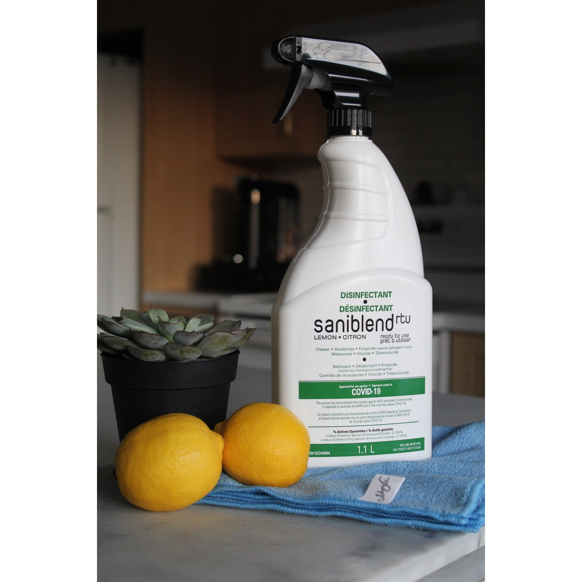 Cleaner - Deodorizer - Disinfectant - Ready to Use - Lemon - Saniblend RTU - 1.1 L (0.29 gal)