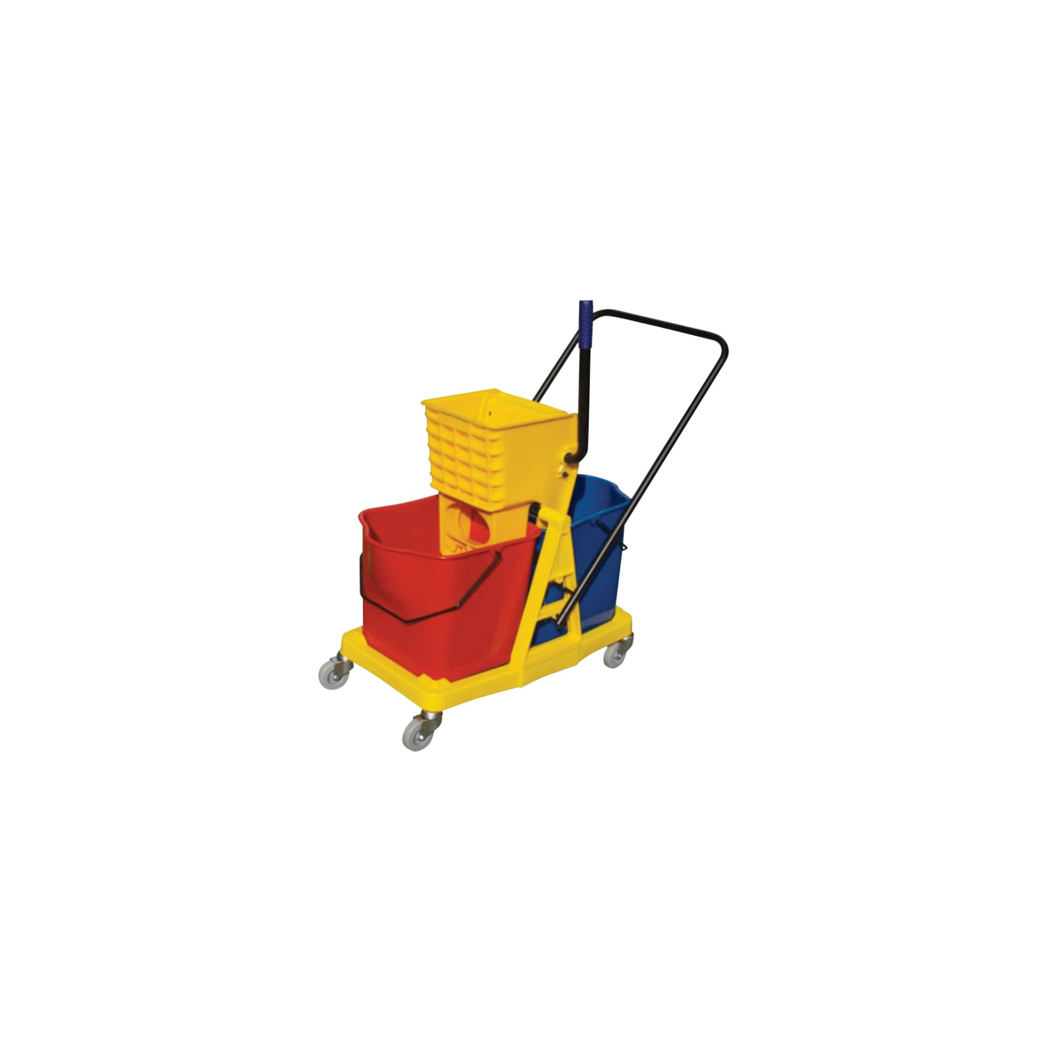 Chariot mobile avec seaux et tordeur à pression latérale - 12 gal (46 L) - rouge, bleu et jaune