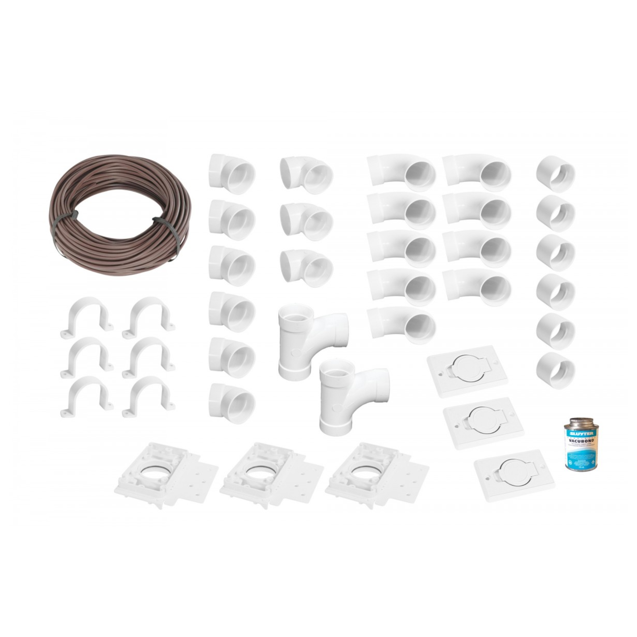 Installation Kit for Central Vacuum - 3 Inlets - with Accessories and Wall Mount Valves