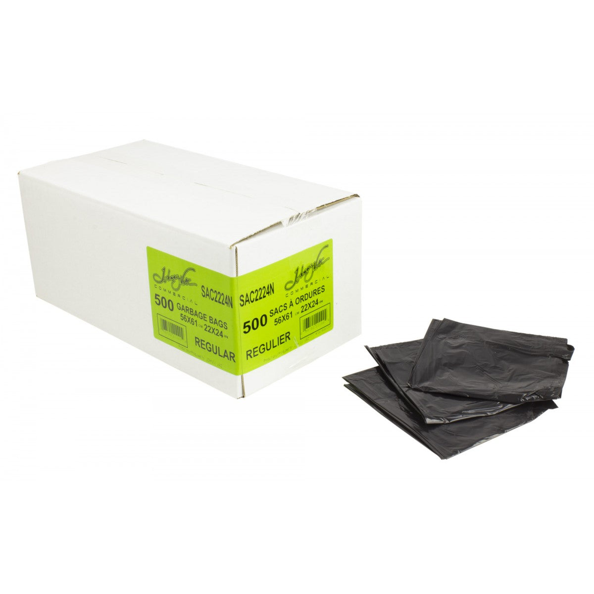 Commercial Garbage Bags – Regular – 22" x 24" (55.8 cm x 60.9 cm) – Black – Box of 500 SAC2224N (Monast)