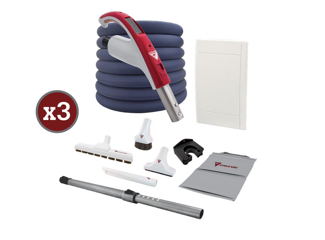 Combo Retraflex - CycloVac H7525 - Hybride avec 3 prises rétractable Retraflex comprenant les accessoires et l’ensemble d’installation