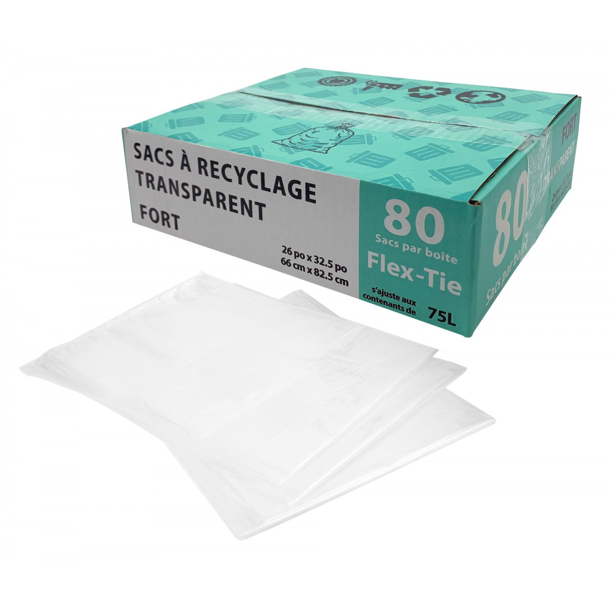 Transparent Recycling Bags 75 L Strong 80 per Box